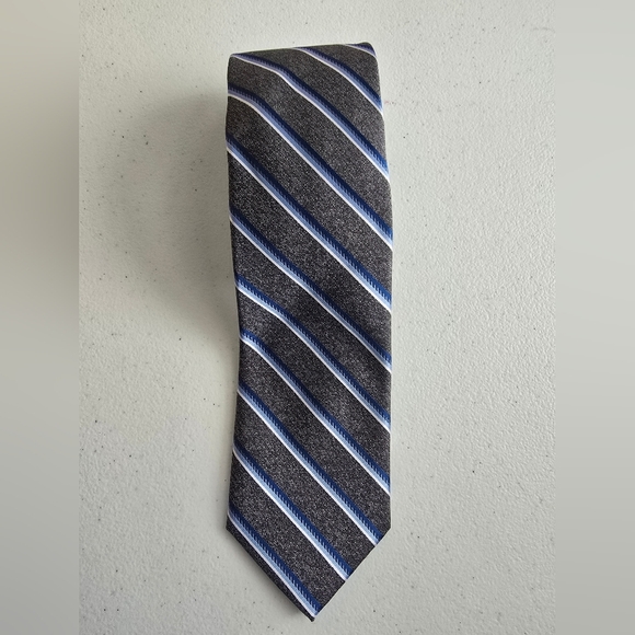 Striped Black and Blue Men's Tie - Picture 4 of 5